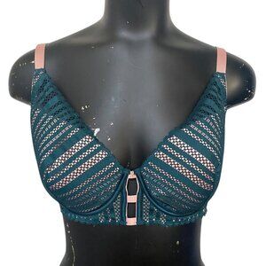 Victoria's Secret Luxe Lined Plunge Bra 36DD Emerald Green Rose Pink